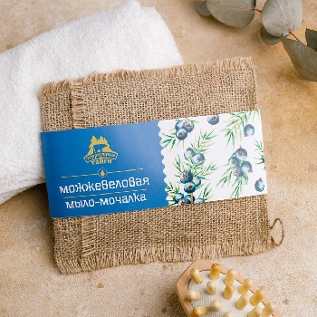 Мочалка льняная с мылом "Можжевеловая" 
