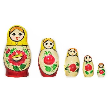 Матрешка Россиянка классика (желтый платок), 5 мест, 9 см 