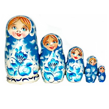 Матрешка Гжель, 5 мест, 9 см