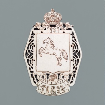 Магнит Томск Герб резной ромб, дерево (Н)