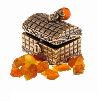 Сувенир Сундучок маленький бронза, янтарь