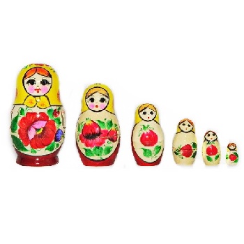 Матрешка Россиянка классика (желтый платок), 6 мест, 11 см 