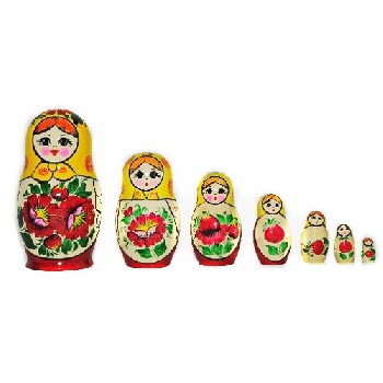Матрешка Россиянка классика (желтый платок), 7 мест, 15 см