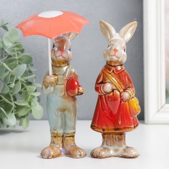 Сувенир керамика "Заюшки - под зонтом"  15,5х4,5х5 см