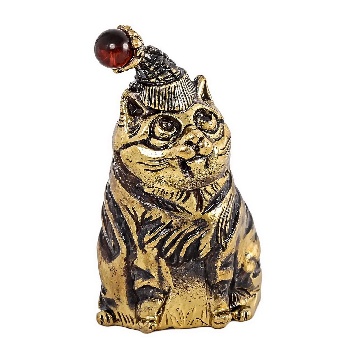 Колокольчик кот в шапке, бронза, янтарь