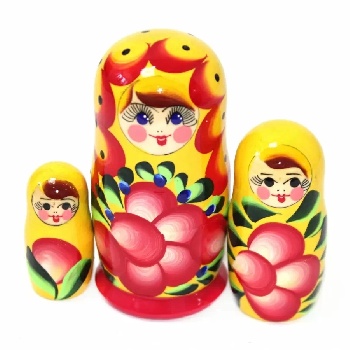 Матрешка Нина желтая, зеленая, 3 места, 9 см