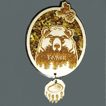 Магнит Томск с янтарём Медведь с лапкой