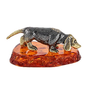 Сувенир собака такса с янтарем