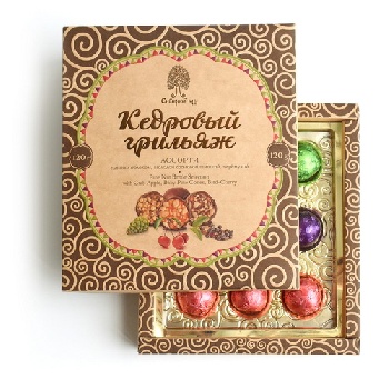 Кедровый грильяж ассорти (яблоко шишка, черемуха), 120 гр.