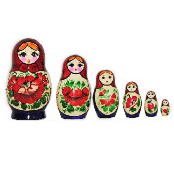 Матрешка классика (красный платок), 6 мест, 11 см 