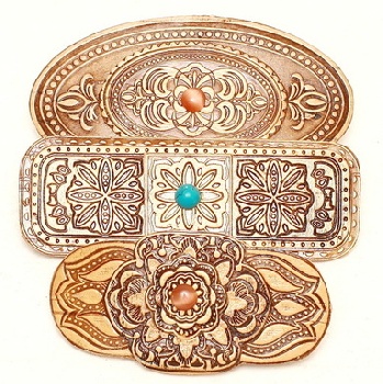 Заколка береста тиснение с камнем микс