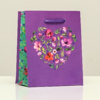 Пакет подарочный "Сердце в цветах", 11,5 х 14,5 х 6,5 см