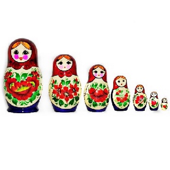 Матрешка классика (красный платок), 7 мест, 14 см