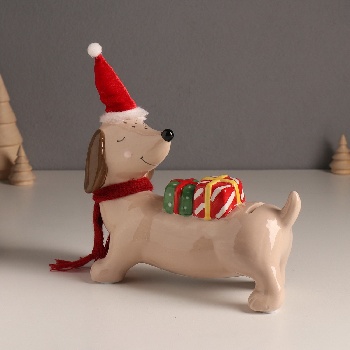 Копилка «Собака такса новогодняя», 19×20×8 см