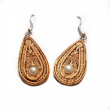 Серьги тиснение Капля с камнем