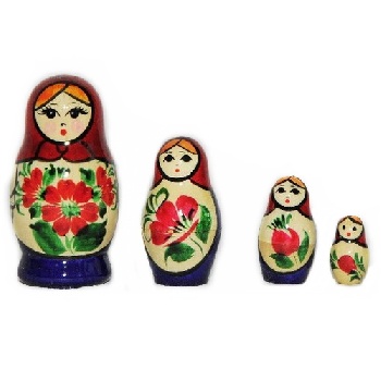 Матрешка классика (красный платок), 4 места, 7 см