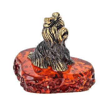 Собака Йоркширский терьер мал. бронза, янтарь