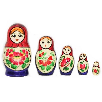 Матрешка классика (красный платок), 5 мест, 9 см
