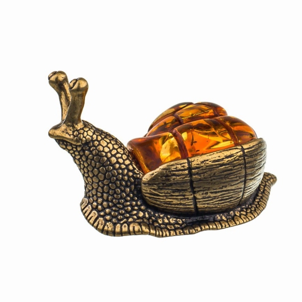 Сувенир Улитка с домиком бронза, с янтарем