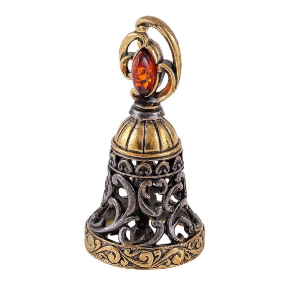 Колокольчик Ажурный большой с янтарем