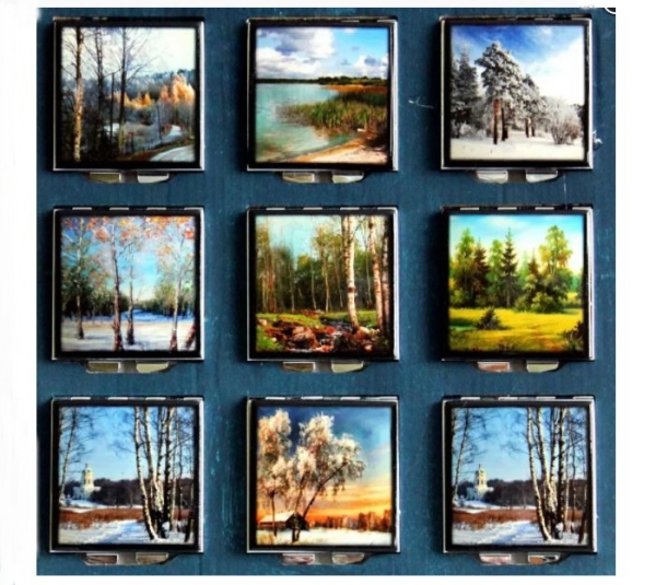 Зеркальце Пейзаж квадратное металл 