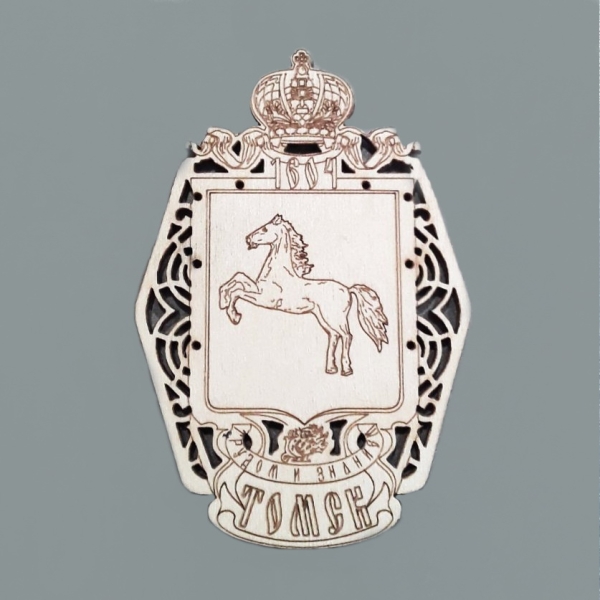 Магнит Томск Герб резной ромб, дерево (Н)