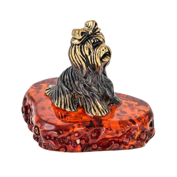 Собака Йоркширский терьер мал. бронза, янтарь